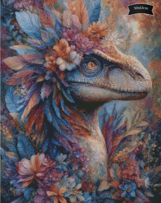 Diamond Painting Raptor im Blumenmeer von Salzkatze.ai