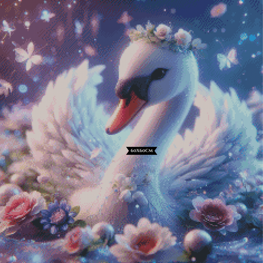 Diamond Painting Schwanenglanz im Blütenmeer ©Lexxy Ai