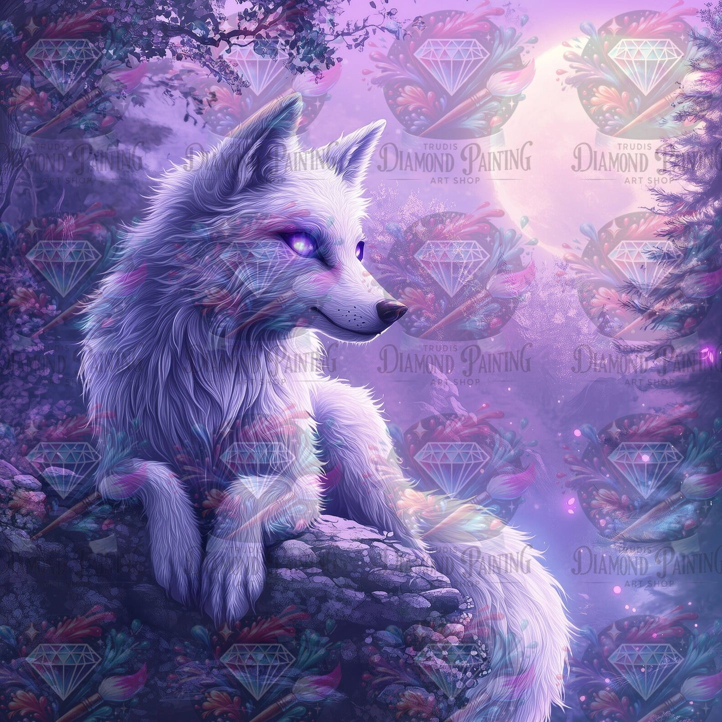 Diamond Painting Wolves Purple Nightshine ©traumpixxel