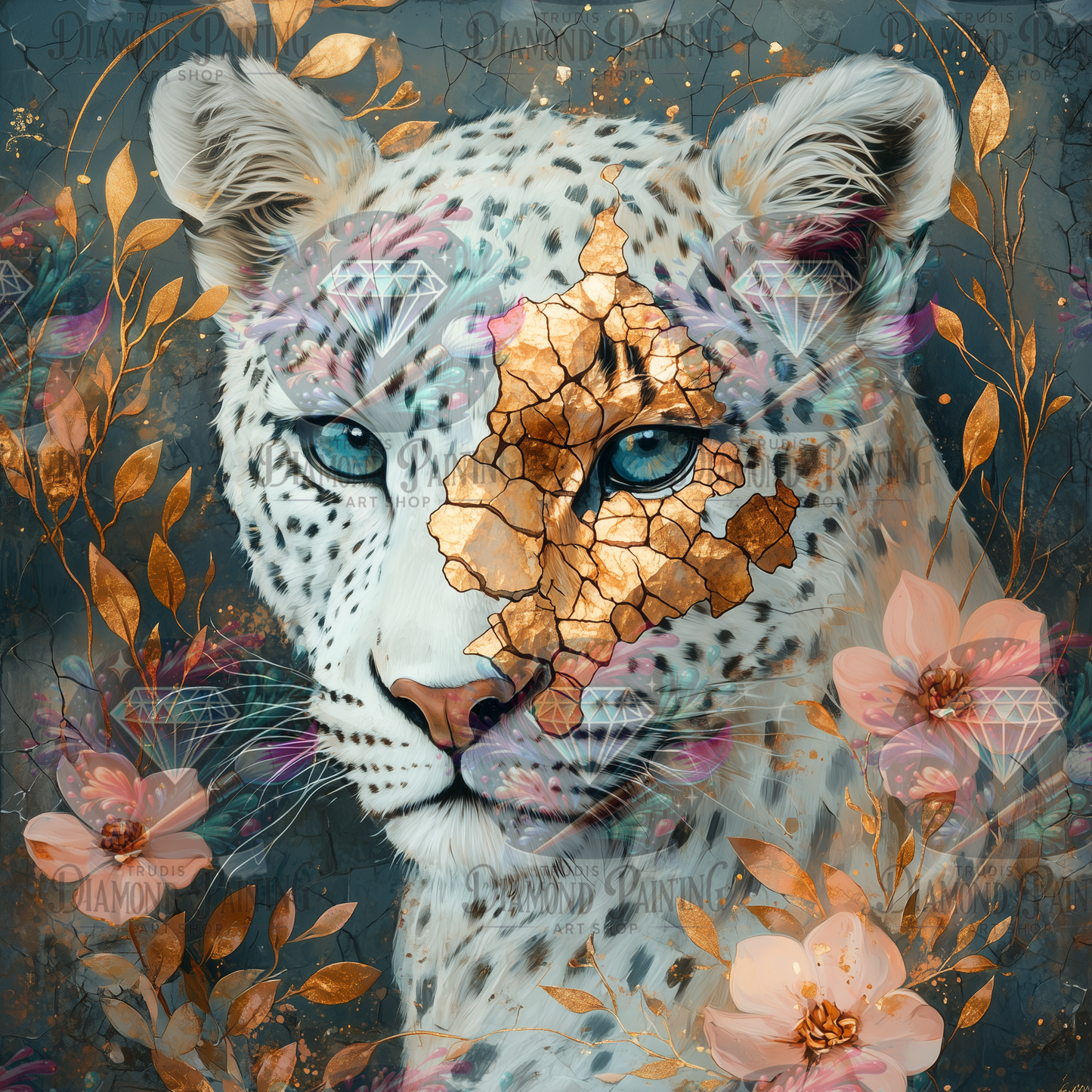Diamond Painting Cracked Gold Snow Leopard ©traumpixxel
