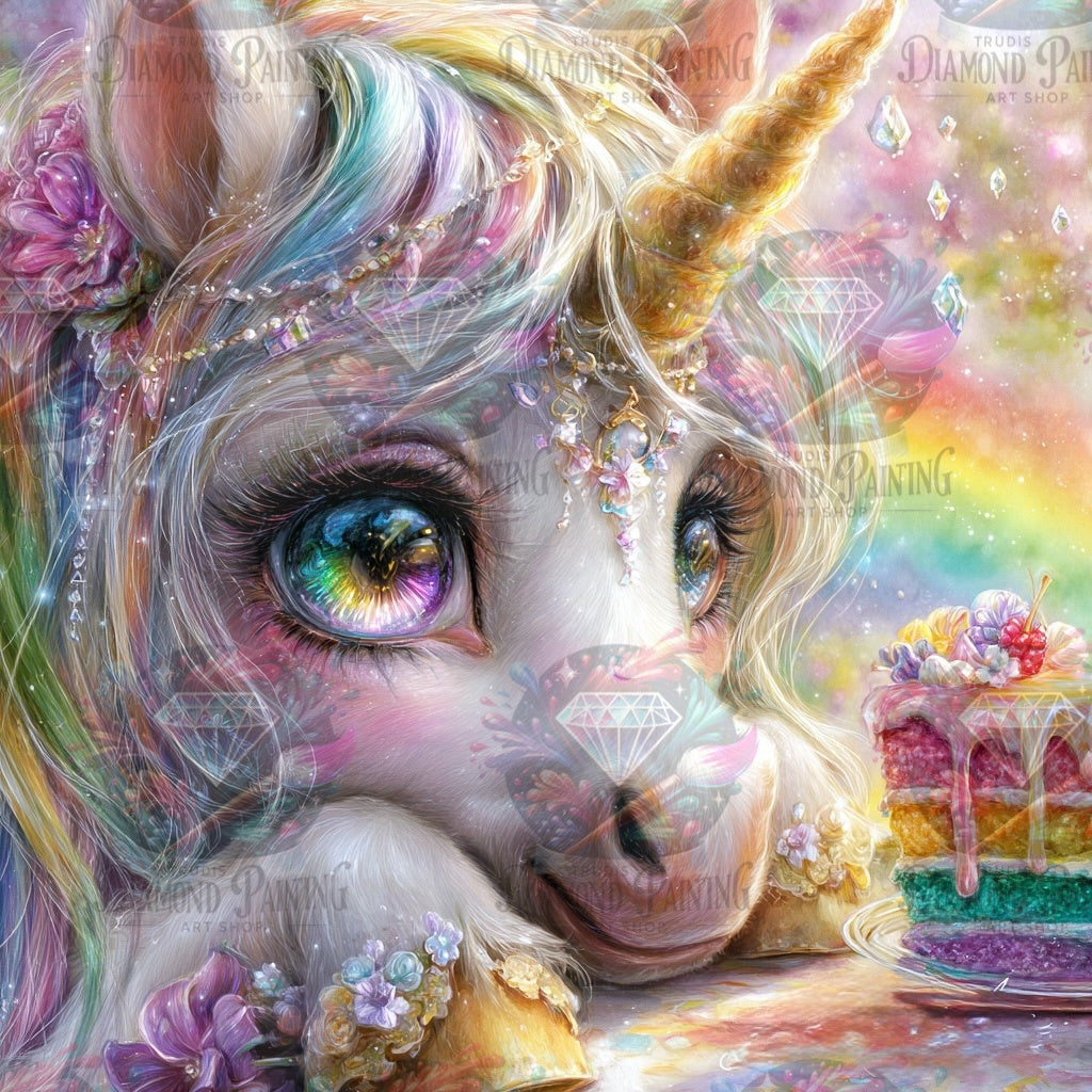 Diamond Painting Das Einhorn und der letzte Kuchen ©Elly_A.I