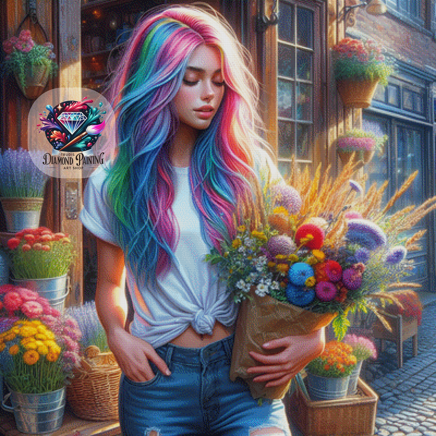 Diamond Painting Flower Shop ©salzkatze.ai - 100x100cm mit 430 Farben