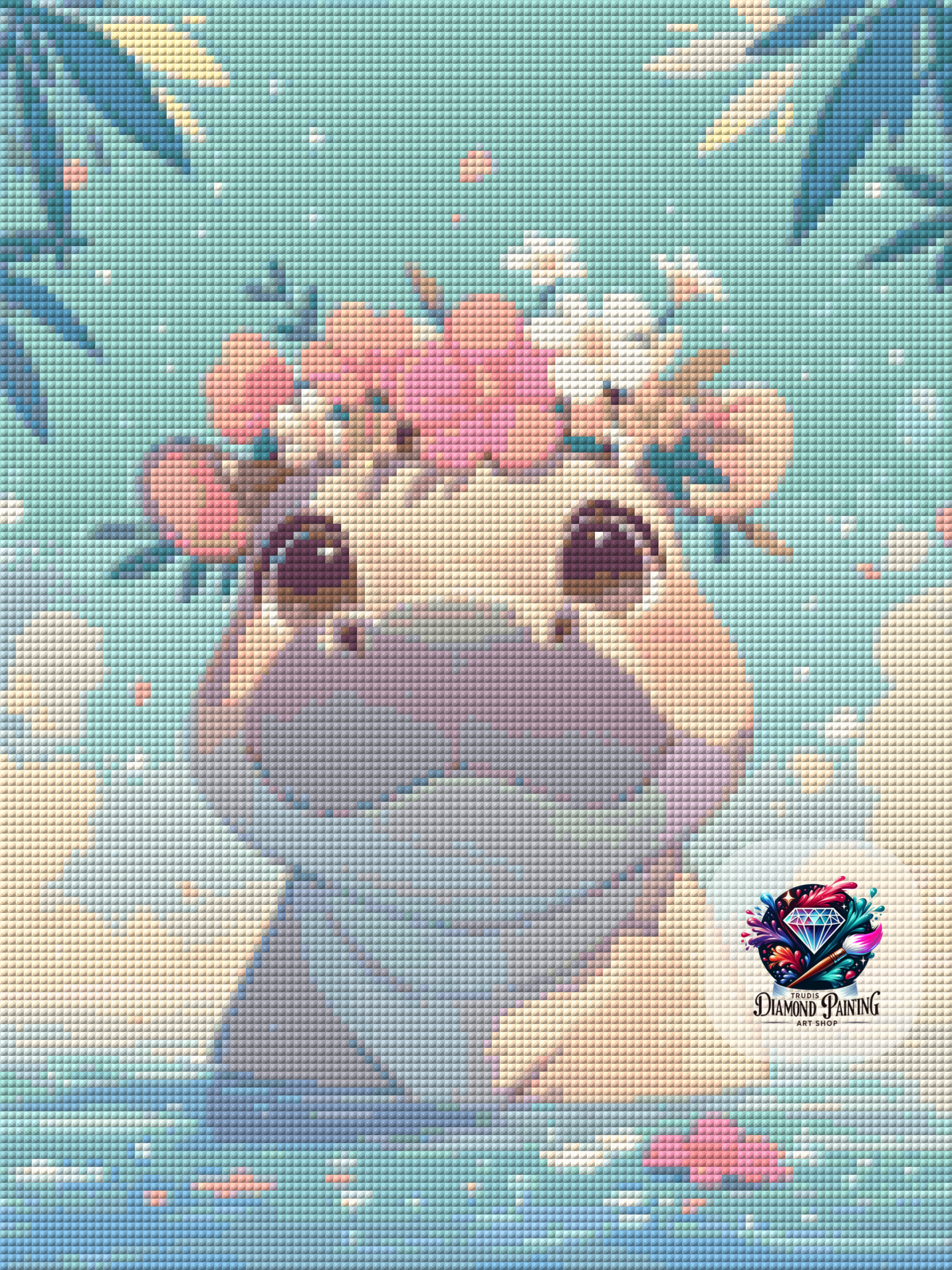 Diamond Painting Flower Crown Animals - Hippo ©salzkatze.ai - 30x40cm mit 50 Farben