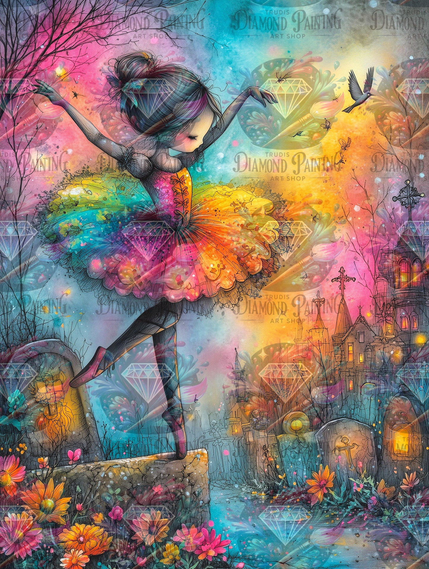 Diamond Painting Tales From The Colorful Beyond - Graveyard Ballerina ©salzkatze.ai