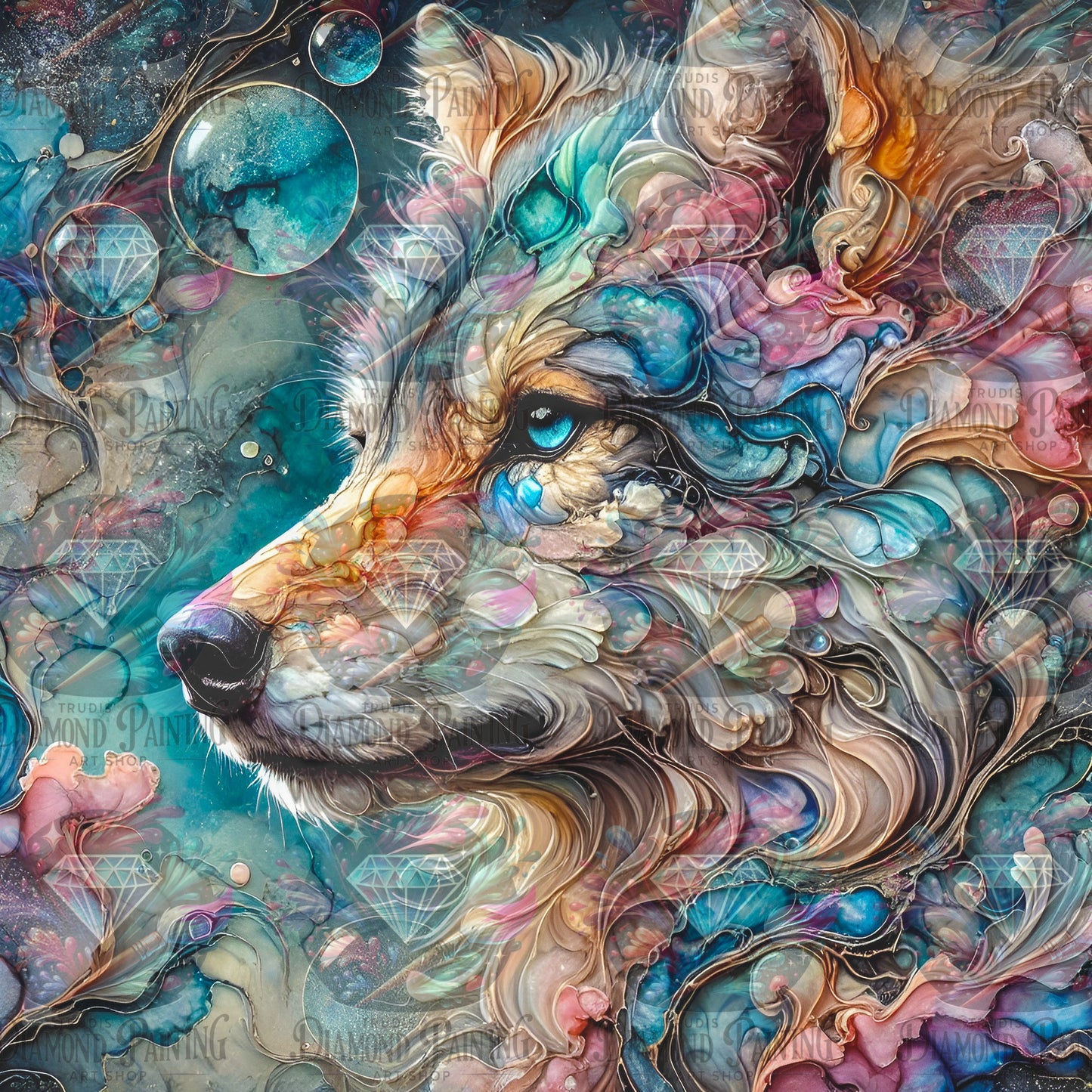 Diamond Painting Whirled Wolf ©MoozyJo.ai
