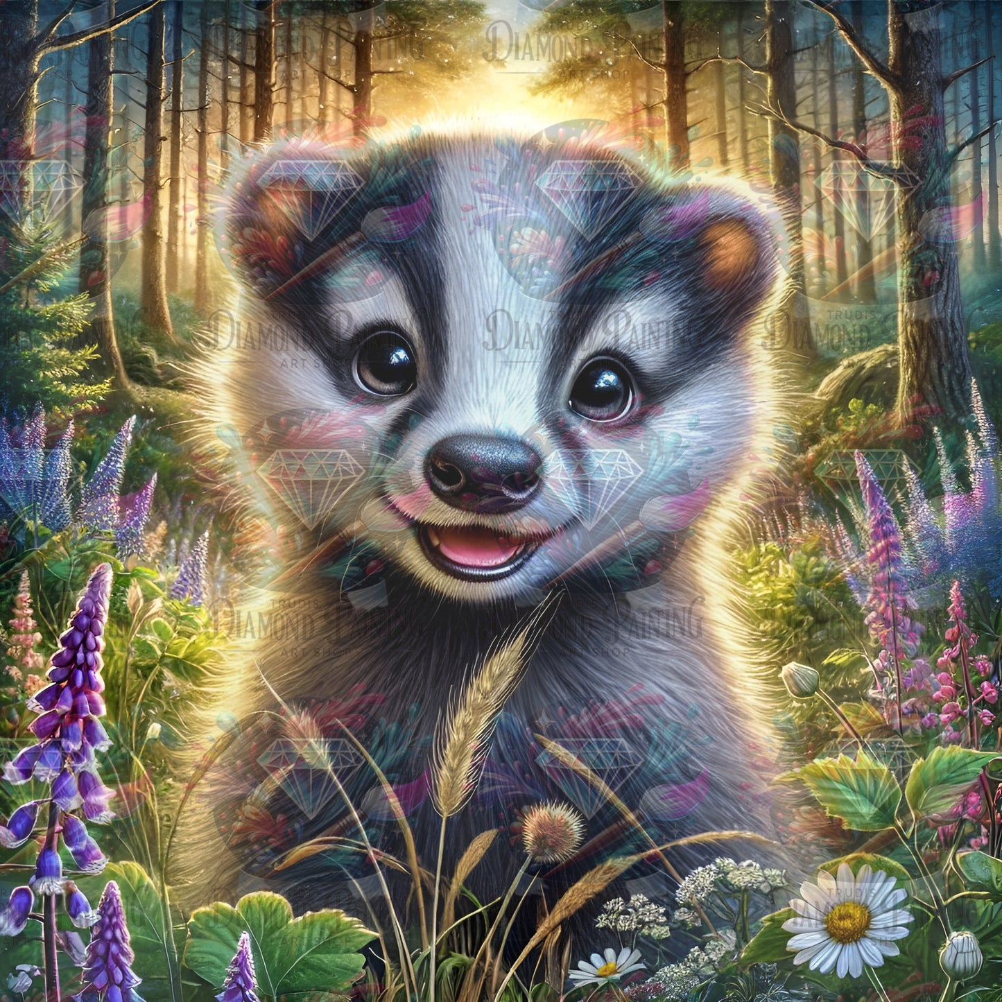 Diamond Painting Woodland Badger ©MoozyJo.ai