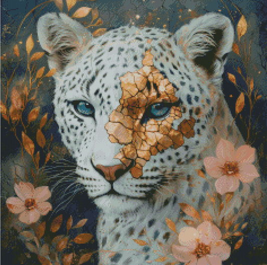 Diamond Painting Crackled Gold Snow Leopard von Traumpixxel