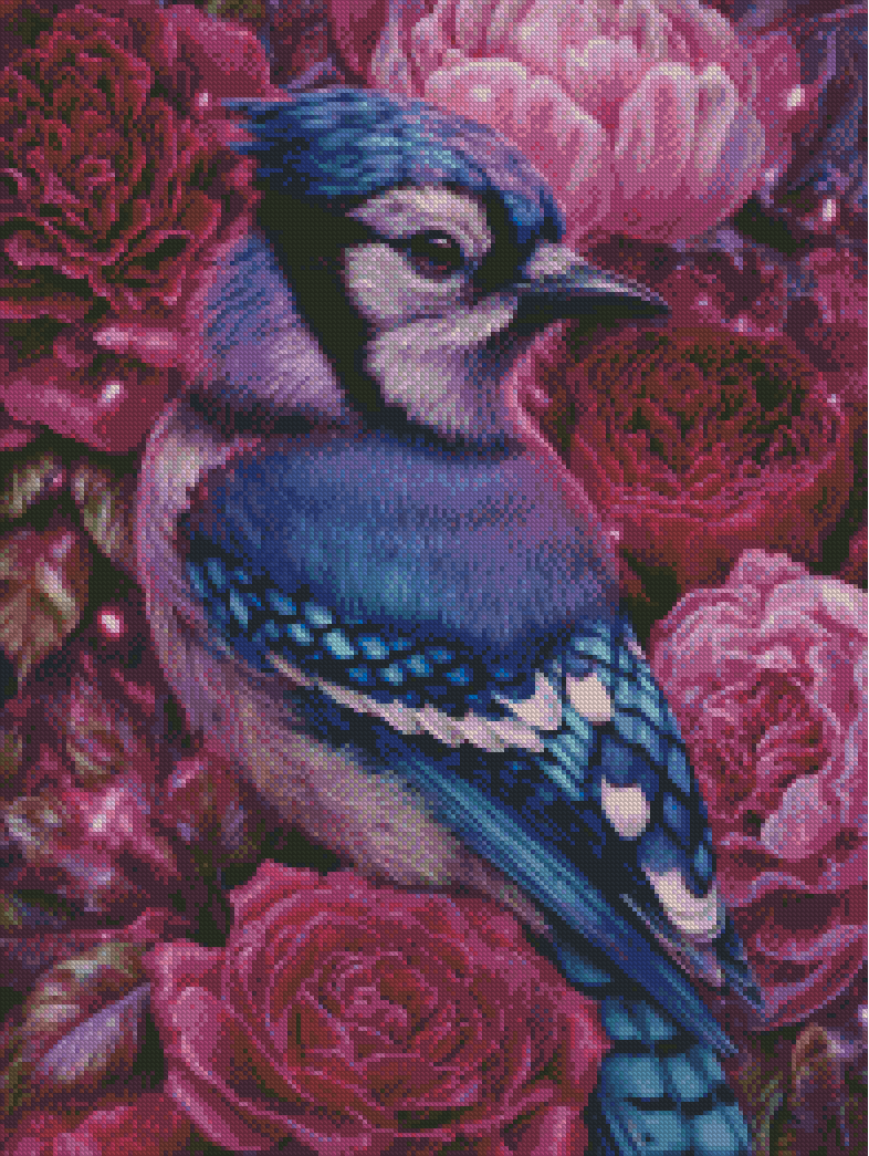 Diamond Painting Federblau im Blütenmeer von Sandrietta_ai