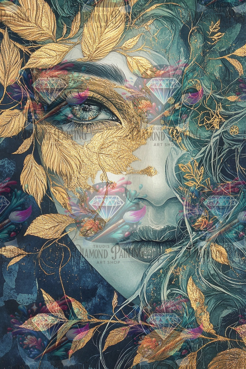 Diamond Painting Die Verborgene im Blattgold ©sandrietta_ai
