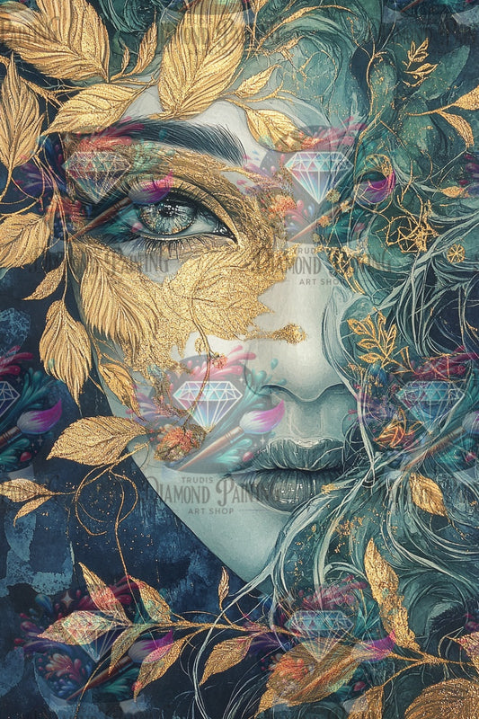 Diamond Painting Die Verborgene im Blattgold ©sandrietta_ai