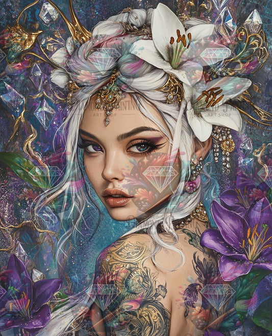 Diamond Painting Glanz der weiß-violetten Blüten ©sandrietta_ai