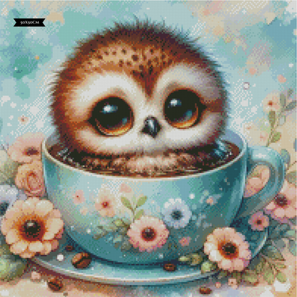 Diamond Painting Coffee Owl ©tiki_DIAMONDS.ai