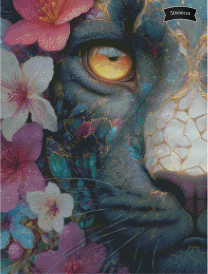 Diamond Painting Blick des schwarzen Jaguars von Salzkatze.ai