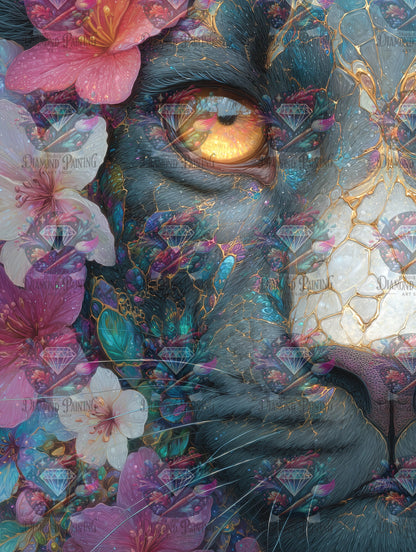 Diamond Painting Blick des schwarzen Jaguars von Salzkatze.ai