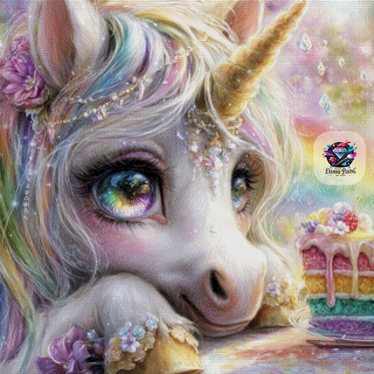 Diamond Painting Das Einhorn und der letzte Kuchen ©Elly_A.I - 80x80cm mit 250 Farben