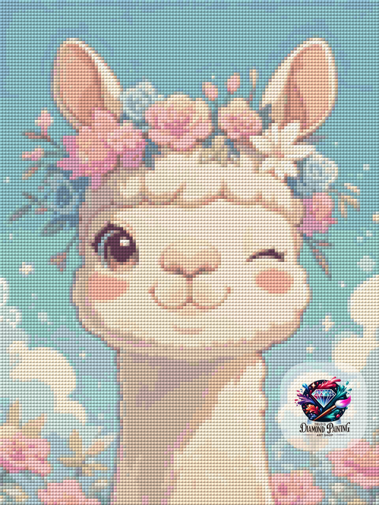 Diamond Painting Flower Crown Animals - Alpaca ©salzkatze.ai - 30x40cm mit 50 Farben