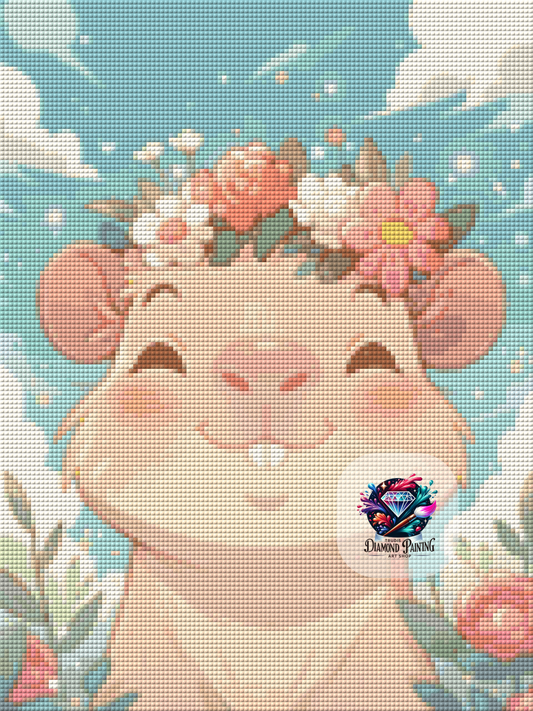 Diamond Painting Flower Crown Animals - Capybara ©salzkatze.ai - 30x40cm mit 50 Farben