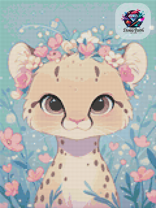 Diamond Painting Flower Crown Animals - Cheetah ©salzkatze.ai - 30x40cm mit 50 Farben