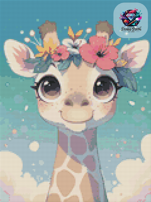 Diamond Painting Flower Crown Animals - Giraffe ©salzkatze.ai - 30x40cm mit 50 Farben