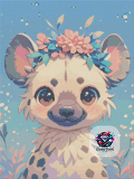 Diamond Painting Flower Crown Animals - Hyena ©salzkatze.ai - 30x40cm mit 50 Farben