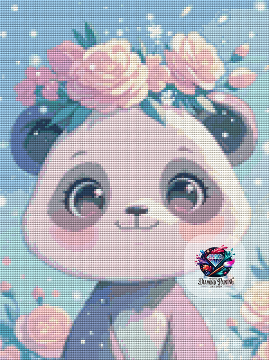 Diamond Painting Flower Crown Animals - Panda ©salzkatze.ai - 30x40cm mit 50 Farben