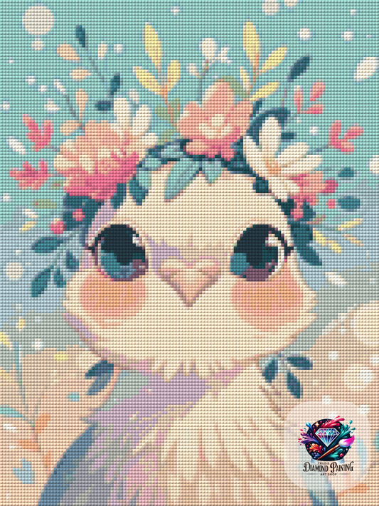 Diamond Painting Flower Crown Animals - Pigeon ©salzkatze.ai - 30x40cm mit 50 Farben