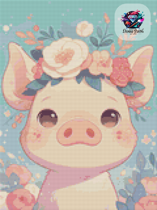 Diamond Painting Flower Crown Animals - Piglet ©salzkatze.ai - 30x40cm mit 50 Farben