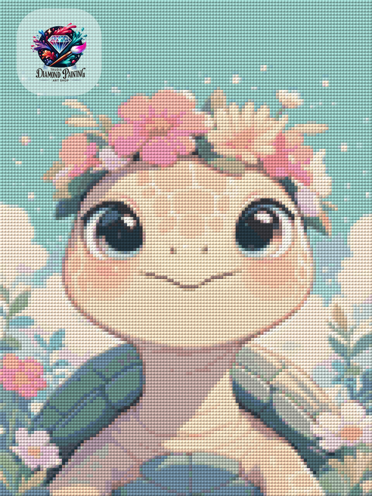 Diamond Painting Flower Crown Animals - Turtle ©salzkatze.ai - 30x40cm mit 50 Farben