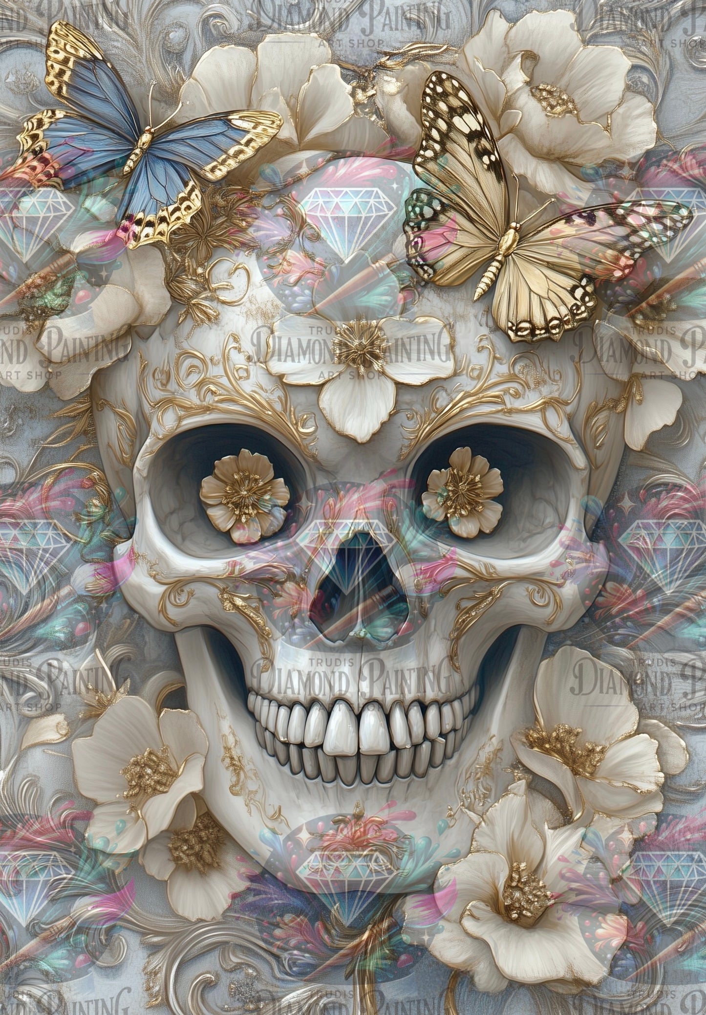 Diamond Painting Golden Flower Skull von Traumpixxel