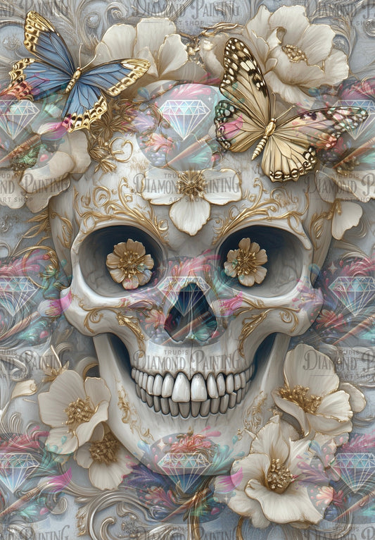 Diamond Painting Golden Flower Skull von Traumpixxel