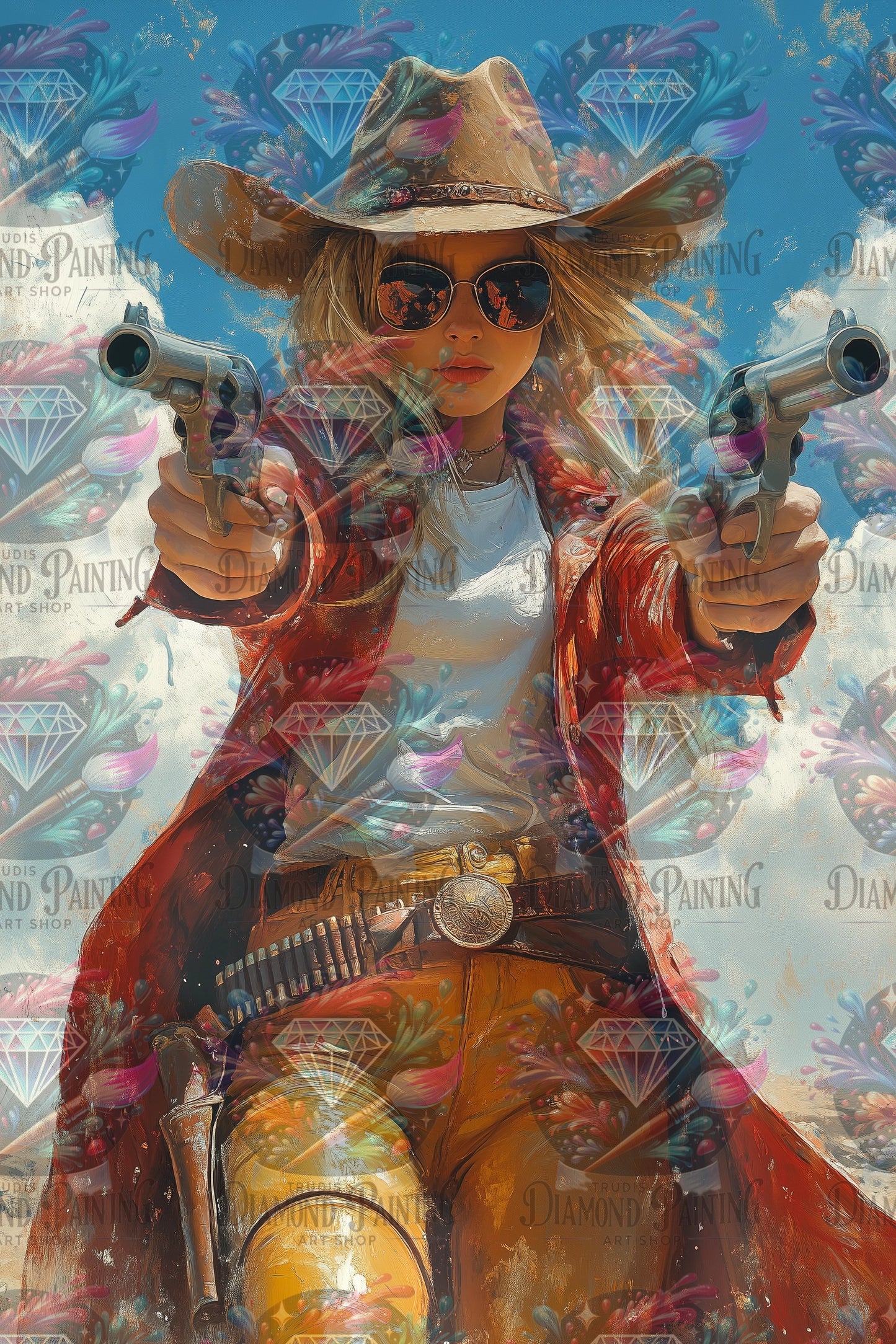 Diamond Painting Golden Gunslinger ©salzkatze.ai