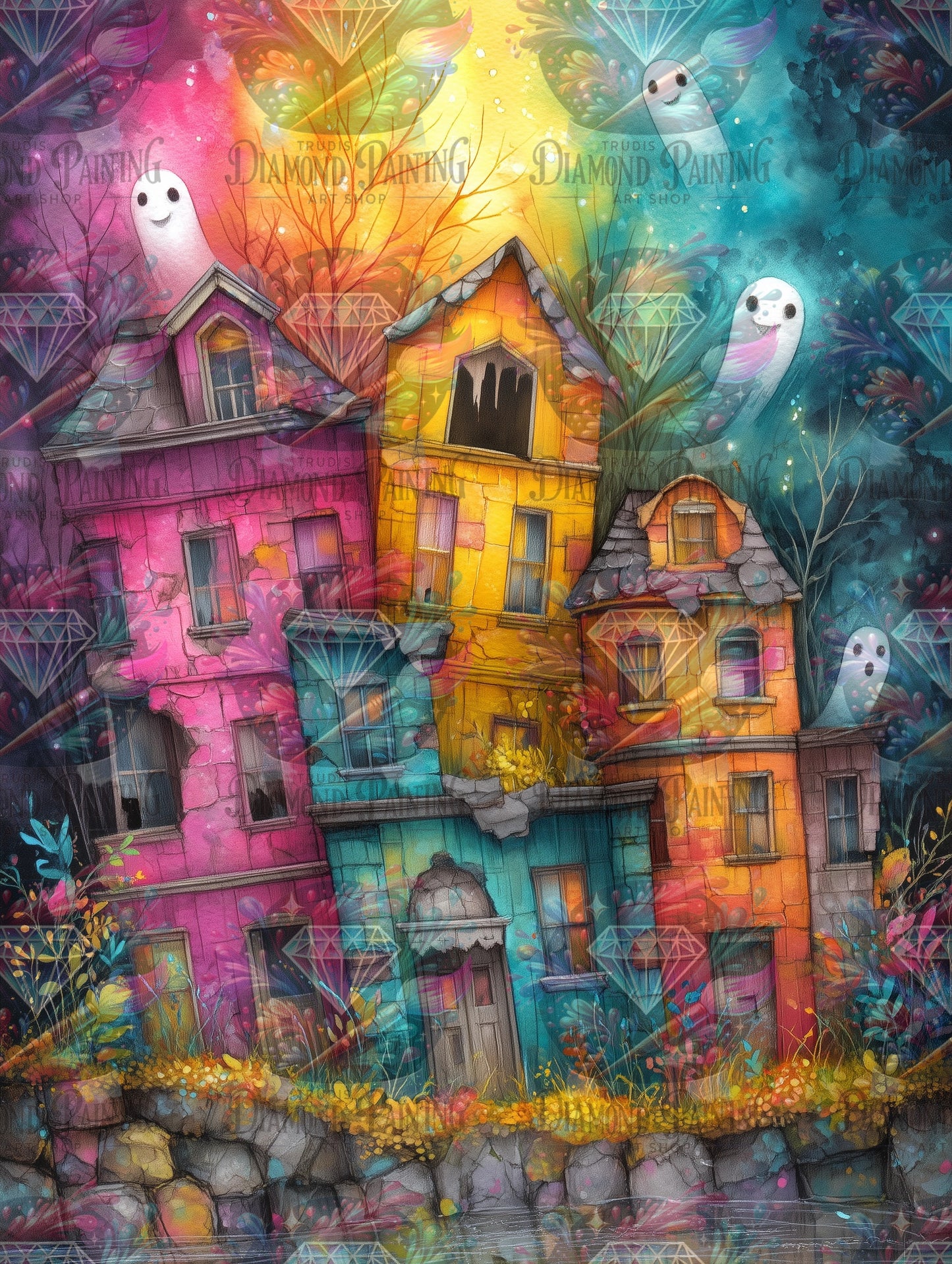 Diamond Painting Tales From The Colorful Beyond - Haunted Houses ©salzkatze.ai