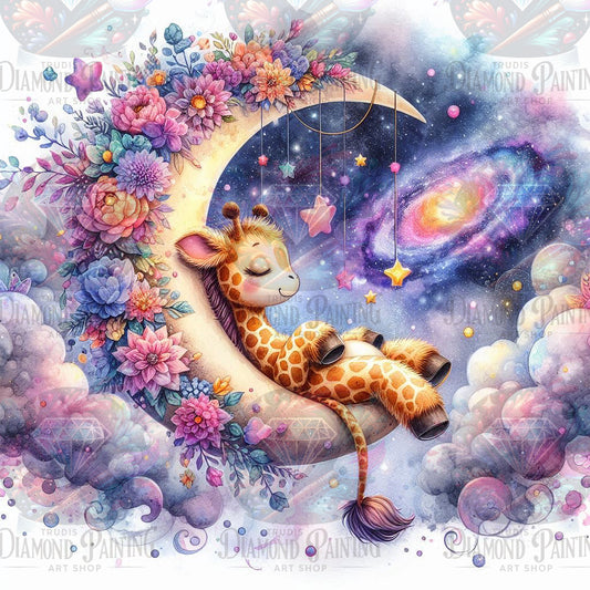 Giraffe On Crescent Moon ©sandrietta_ai