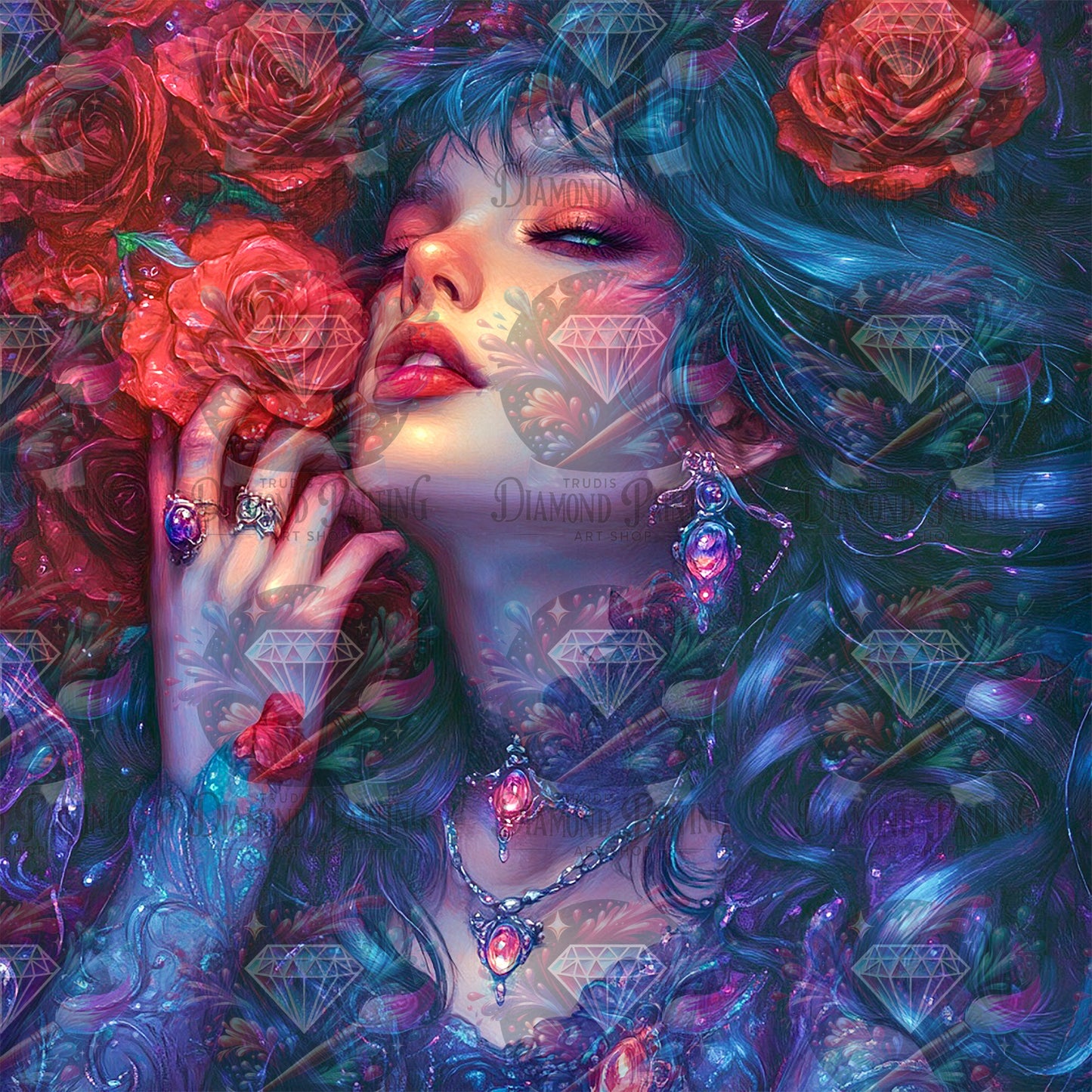 Diamond Painting Die Träumerin der roten Stunde ©sandrietta_ai