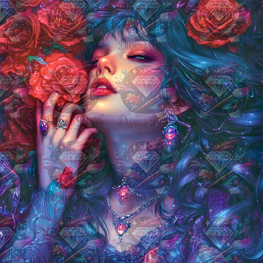 Diamond Painting Die Träumerin der roten Stunde ©sandrietta_ai