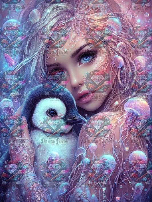 Diamond Painting Quallenlicht und Pinguinherz von Sandrietta_ai
