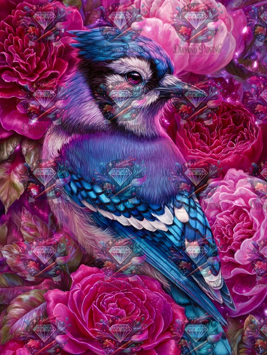 Diamond Painting Federblau im Blütenmeer von Sandrietta_ai