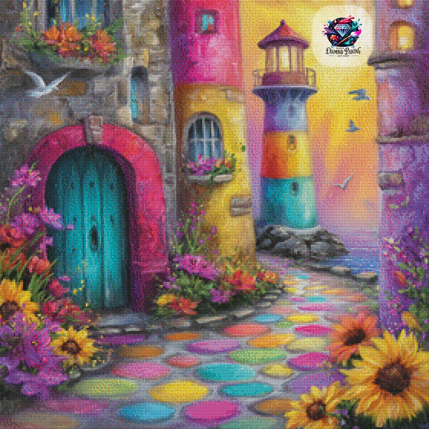 Diamond Painting In den Gassen des Regenbogens ©Elly_A.I - 70x70cm mit 320 Farben
