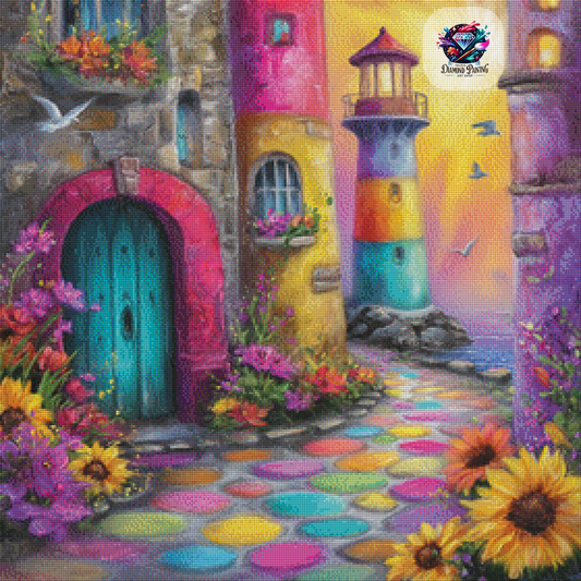 Diamond Painting In den Gassen des Regenbogens ©Elly_A.I - 70x70cm mit 320 Farben