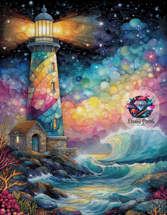 Diamond Painting Kaleidoscope Lighthouse ©salzkatze.ai - 70x90cm mit 350 Farben