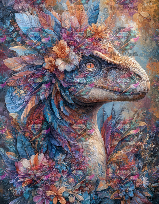 Diamond Painting Raptor im Blumenmeer von Salzkatze.ai