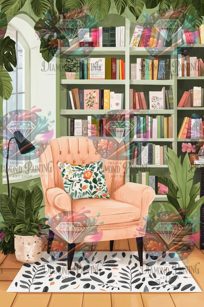 Diamond Painting Reading Corner ©salzkatze.ai
