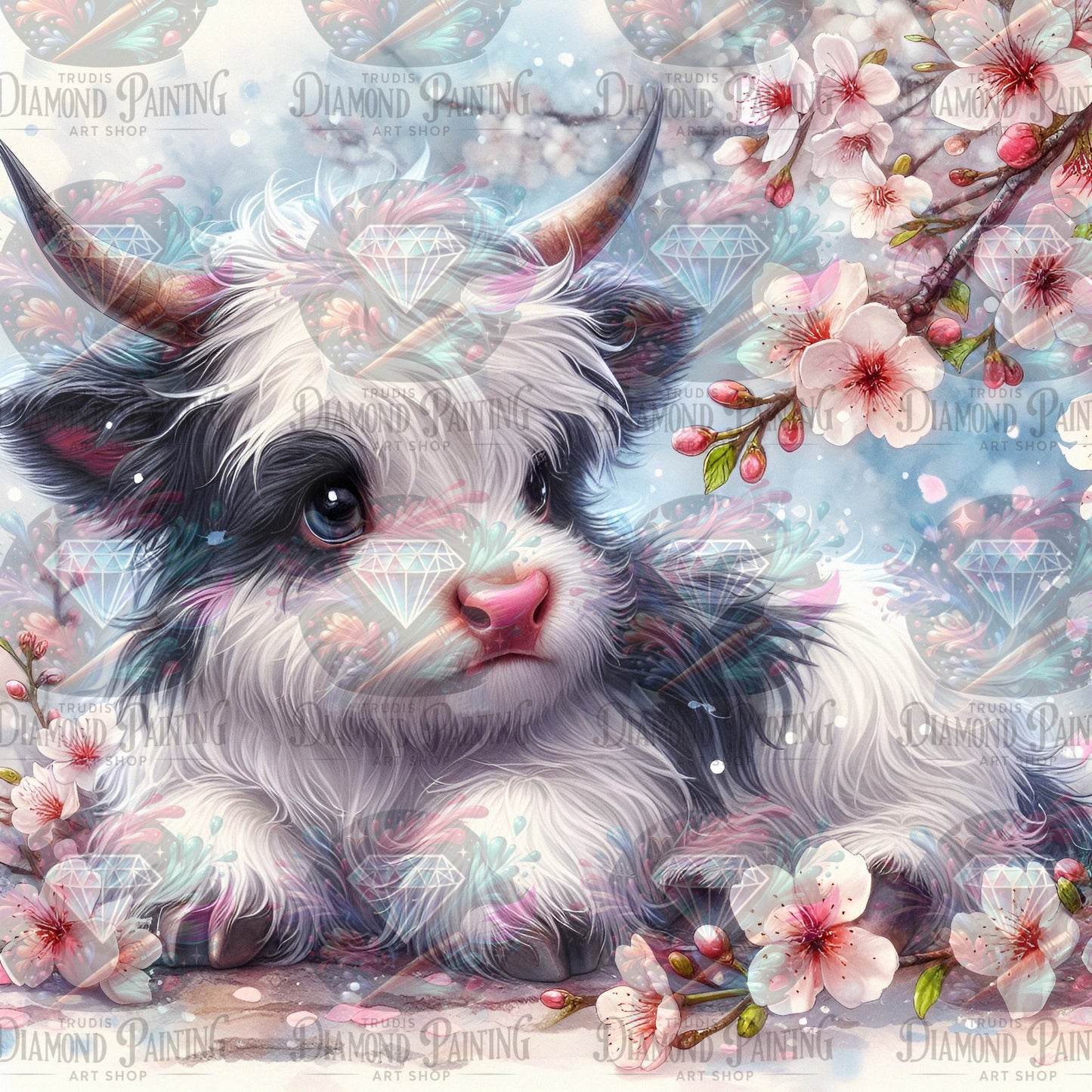 Diamond Painting Sakura Highland Cow ©aileens_creative_art_design