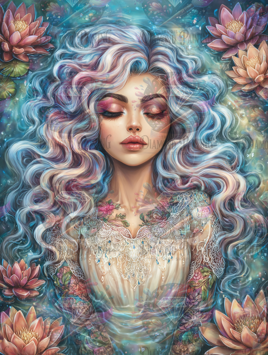Diamond Painting Die Schlafende im Blütenmeer ©trudis_ai_art